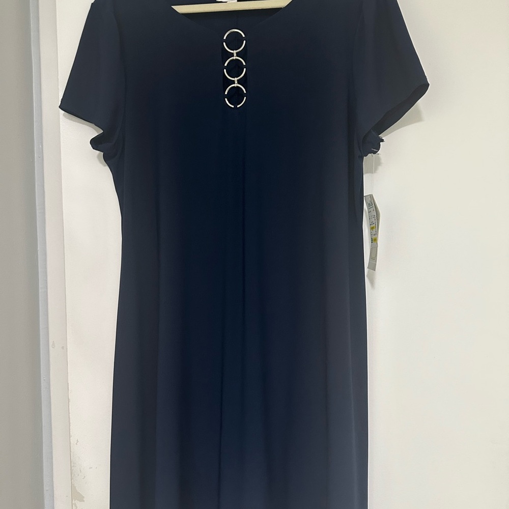 Blue  Sheath Midi Dress with Flutter Sleeves and Silver Accents